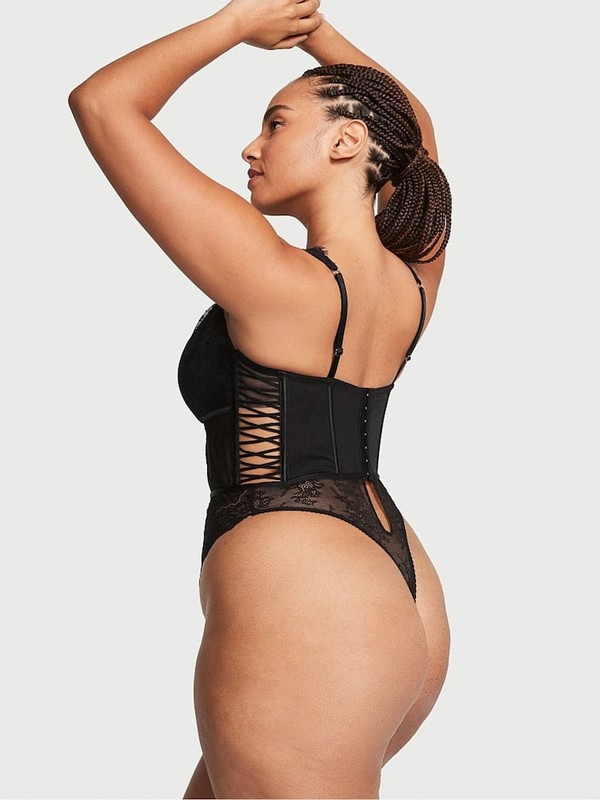 Black Victoria Secret Lace Bodysuit Lingerie | MZJFL6139