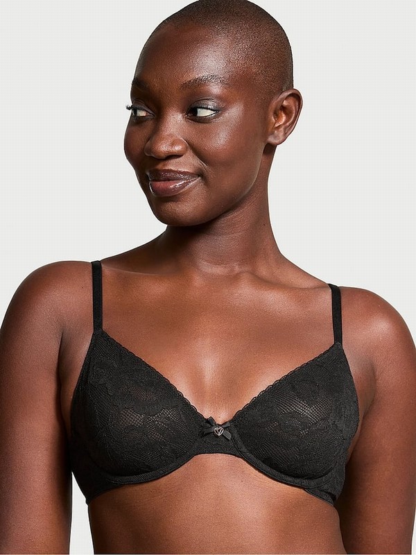 Black Victoria Secret Lace Demi Invisible Lift Minimiser Bras | WBGNI0478