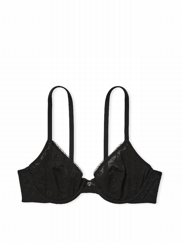 Black Victoria Secret Lace Demi Invisible Lift Minimiser Bras | WBGNI0478