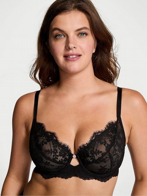 Black Victoria Secret Lace Full Cup Bras | VJLXA1873
