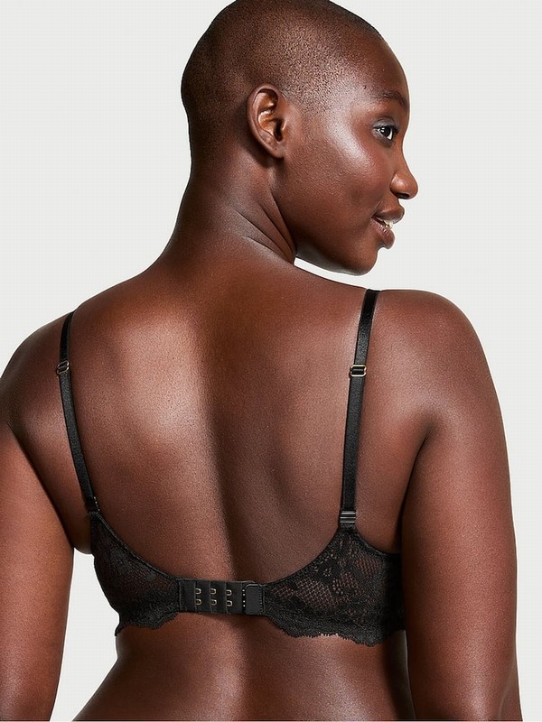 Black Victoria Secret Lace Half Pad Plunge Bras | MWRTN0127