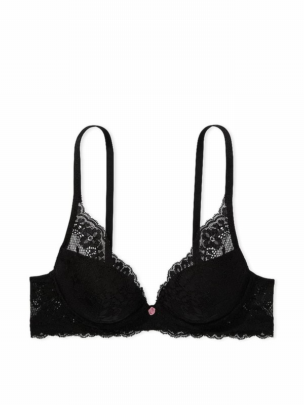 Black Victoria Secret Lace Half Pad Plunge Bras | MWRTN0127