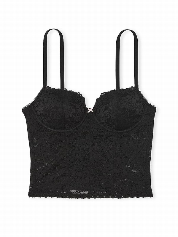 Black Victoria Secret Lace Lightly Lined Balcony Corset Top Lingerie | MHZDX4713
