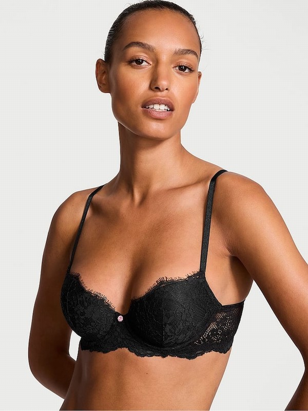 Black Victoria Secret Lace Lightly Lined Demi Bras | LMBPN4298