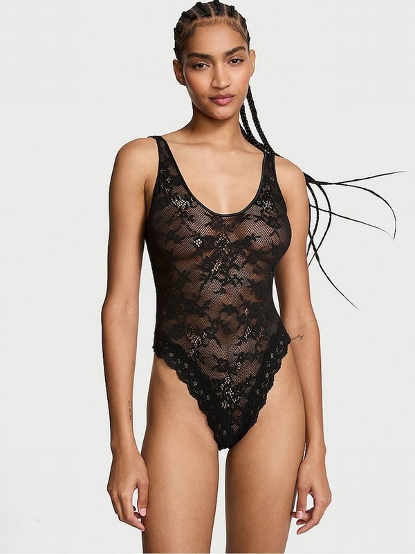 Black Victoria Secret Lace Scoop Bodysuit Lingerie | CHAWY5207