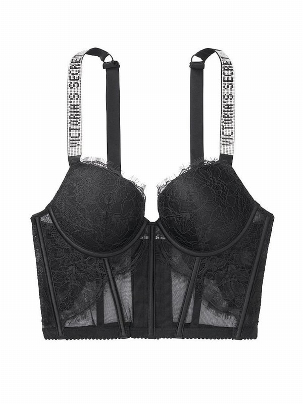 Black Victoria Secret Lace Shine Strap Corset Top Lingerie | LPXFA6509