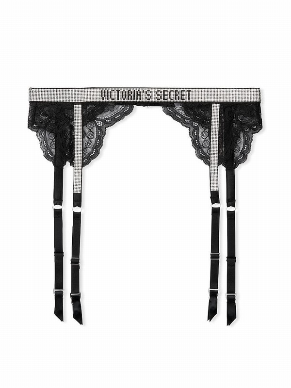 Black Victoria Secret Lace Shine Strap Suspenders Lingerie | NMKYT3921