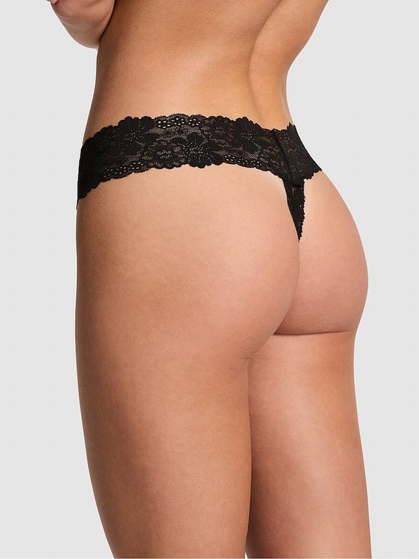 Black Victoria Secret Lace Thong Underwear | XNTMC9205