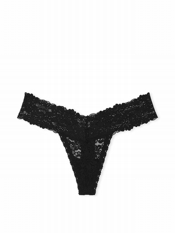 Black Victoria Secret Lace Thong Underwear | XNTMC9205