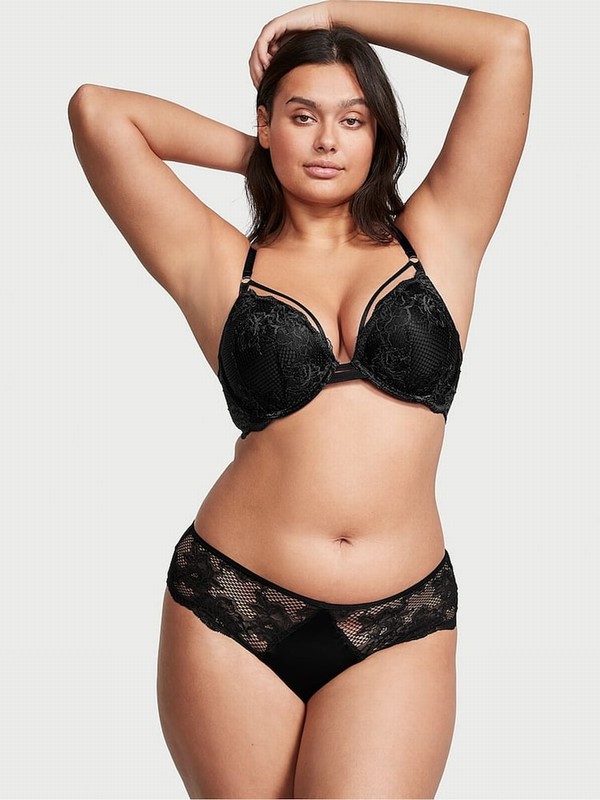 Black Victoria Secret Lace Trim Cheeky Underwear | LGEZF3650