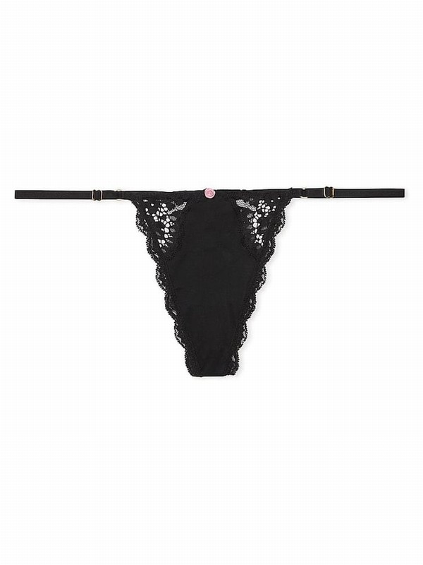 Black Victoria Secret Lace Trim G String Underwear | JQNDH8693