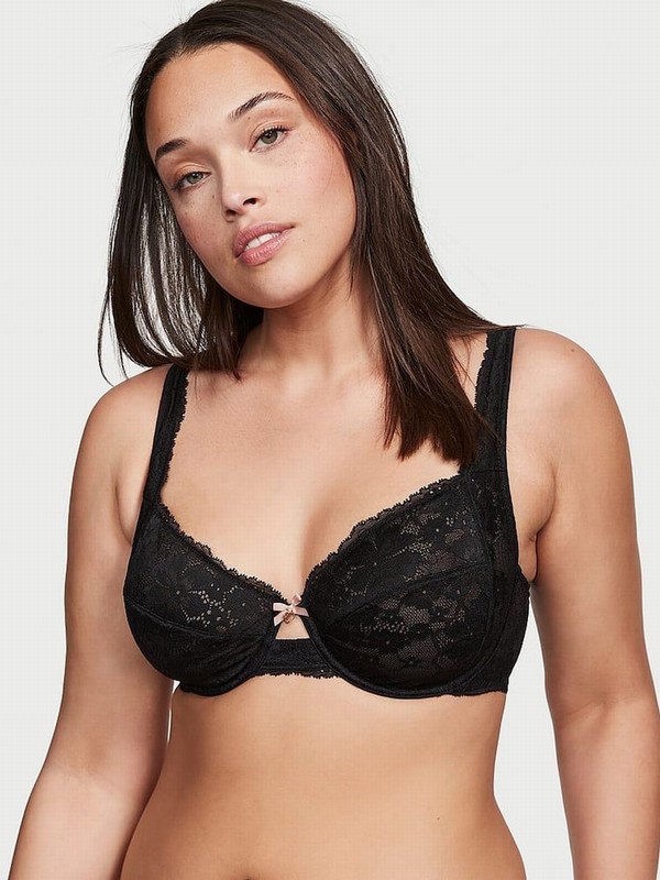 Black Victoria Secret Lace Unlined Demi Invisible Lift Minimiser Bras | EXVAO6783