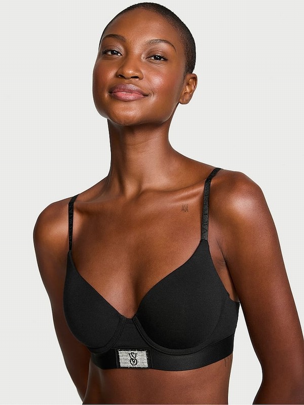 Black Victoria Secret Lightly Lined Demi Shine Patch Bras | CTGRF5374