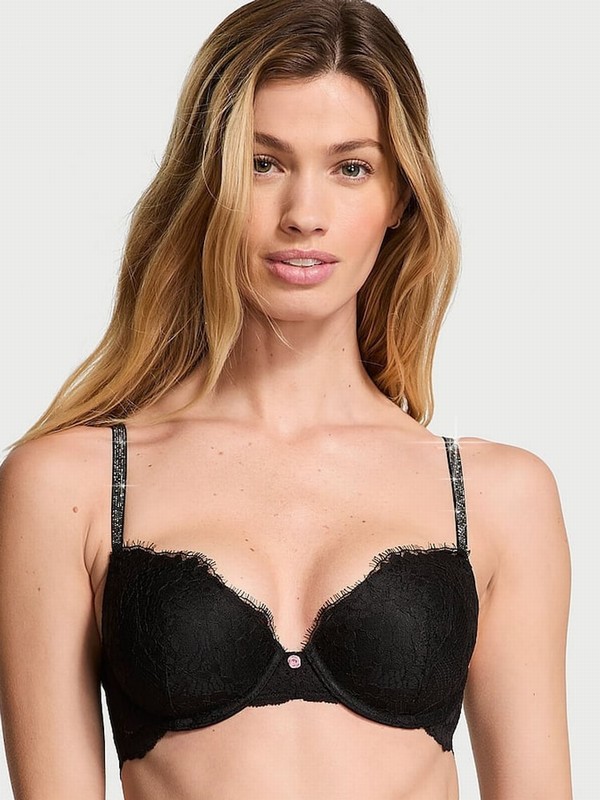 Black Victoria Secret Lightly Lined Demi Twinkle Shine Strap Bras | ZNWTU7564