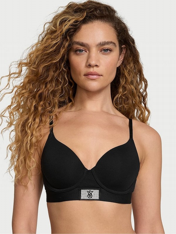 Black Victoria Secret Lightly Lined Full Cup Shine Patch Bras | FLWHV0854