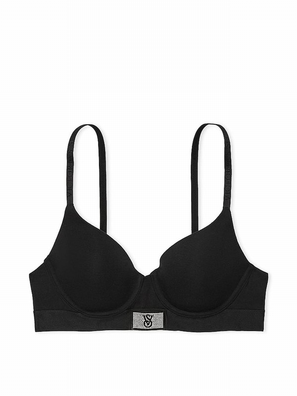 Black Victoria Secret Lightly Lined Full Cup Shine Patch Bras | FLWHV0854