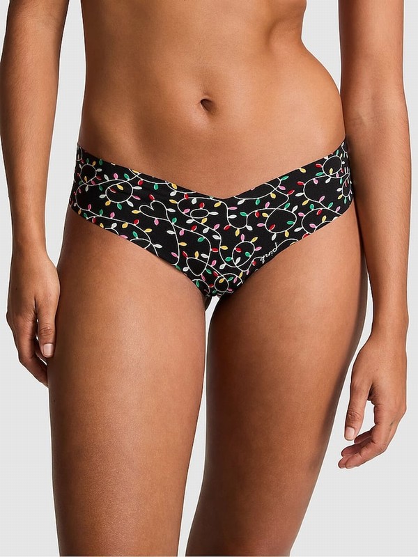 Black Victoria Secret Lights Print High Leg Thong Underwear | VULKR0197