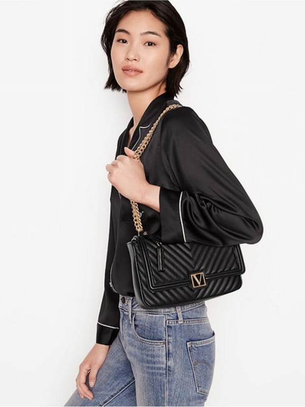 Black Victoria Secret Lily Medium Shoulder Bags | HCJYI8952