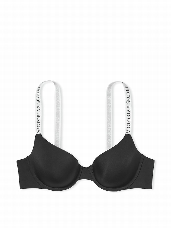 Black Victoria Secret Logo Demi Lightly Lined Bras | FUCHX2046