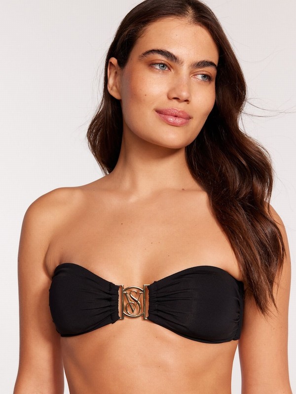 Black Victoria Secret Logo Hardware Bandeau Bikini Top | QSGDF2965