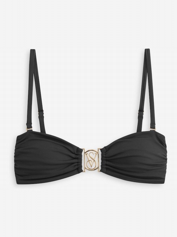 Black Victoria Secret Logo Hardware Bandeau Bikini Top | QSGDF2965