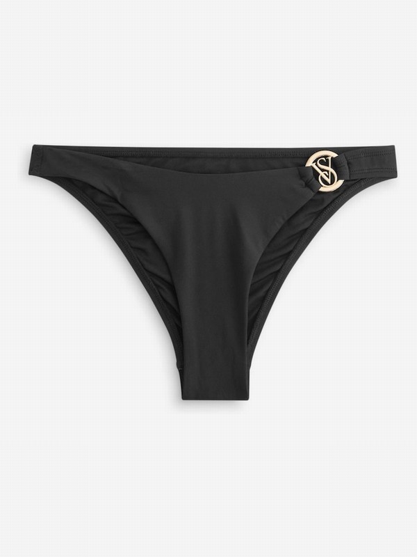 Black Victoria Secret Logo Hardware Brief Bikini Bottom | JSUTR5408