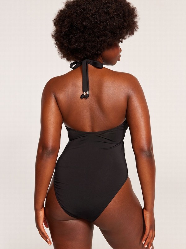 Black Victoria Secret Logo Hardware Tummy Control Bandeausuit Swimsuits | ZGHBE1746