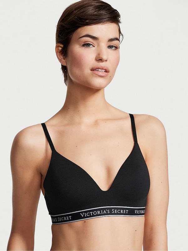 Black Victoria Secret Logo Non WiLightly Lined Bras | ATKUQ6205