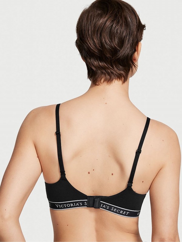 Black Victoria Secret Logo Non WiLightly Lined Bras | ATKUQ6205