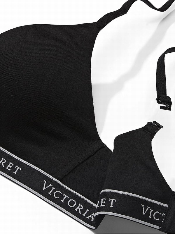 Black Victoria Secret Logo Non WiLightly Lined Bras | ATKUQ6205