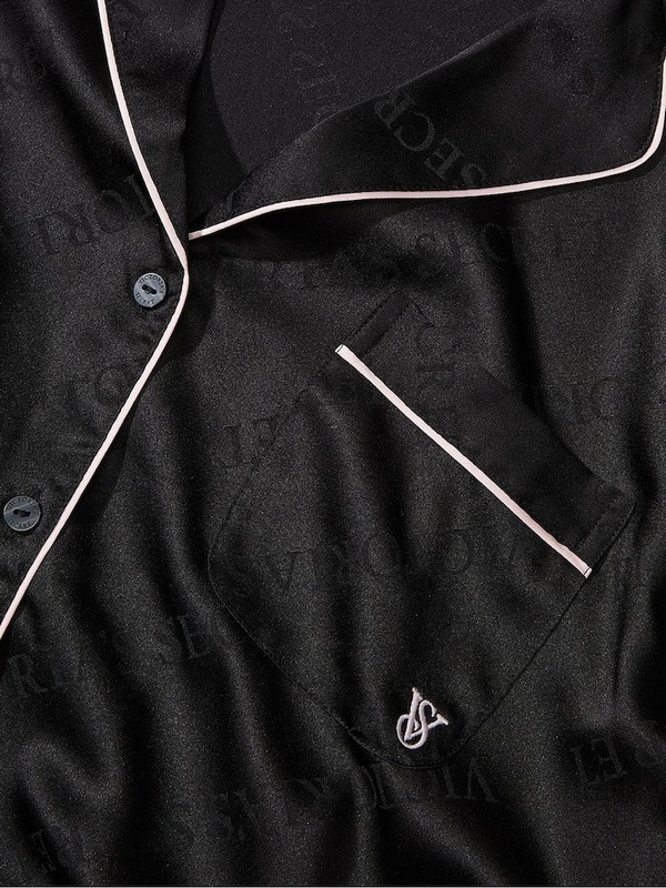 Black Victoria Secret Logo Satin Long Nightwear | MGUJV1798