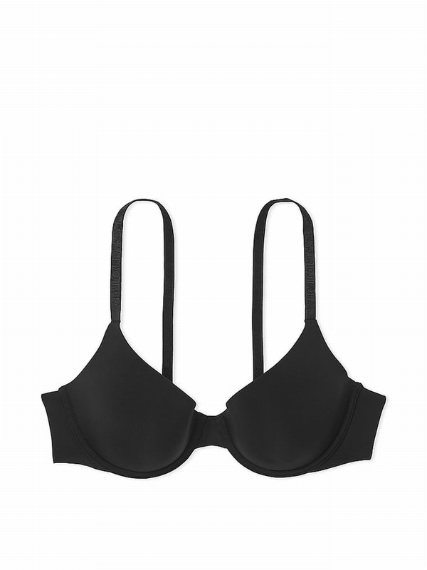 Black Victoria Secret Logo Strap Demi Lightly Lined Bras | RHTAM4317