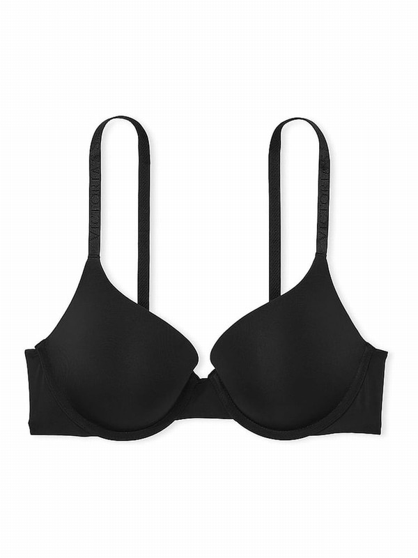 Black Victoria Secret Logo Strap Full Cup Push Up Bras | WREDK0547