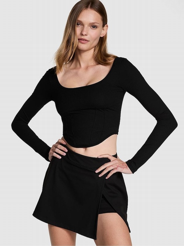 Black Victoria Secret Long Sleeve Cotton Corset Top Tops | CGIPO4952