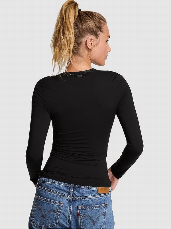 Black Victoria Secret Long Sleeve Soft Stretch T Shirts | IQAUZ5463