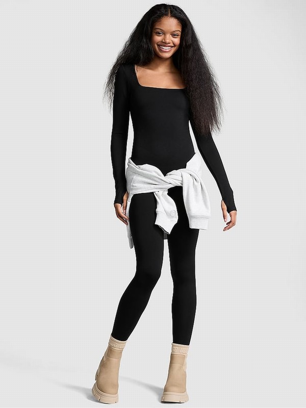 Black Victoria Secret Long Sleeve Square Neck Jumpsuit | FPXMA7920