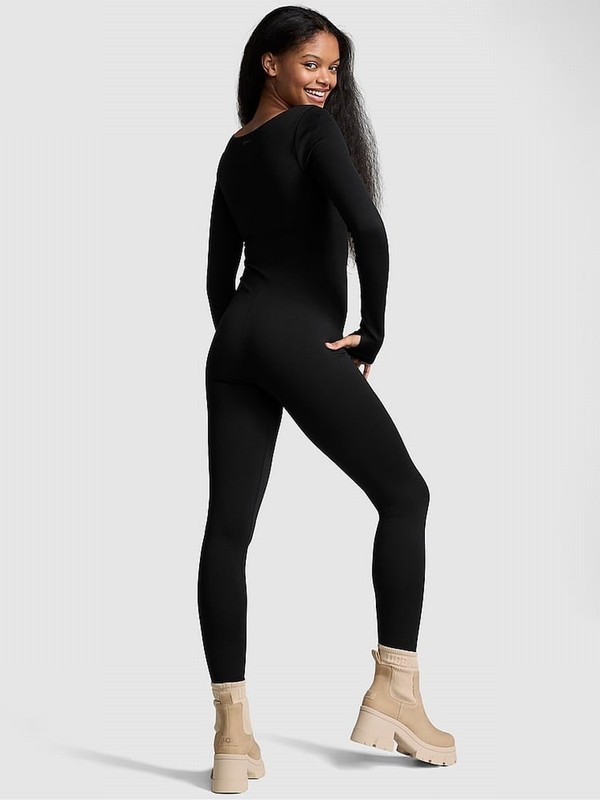 Black Victoria Secret Long Sleeve Square Neck Jumpsuit | FPXMA7920