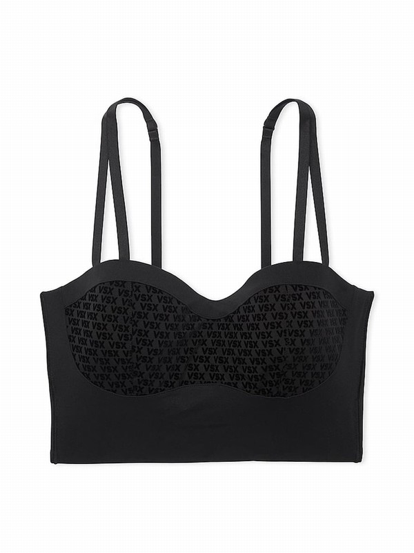 Black Victoria Secret Longline VSX Elevate™ Logo Mesh Low Impact Bras | YUXZS3217