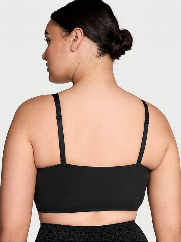 Black Victoria Secret Longline VSX Elevate™ Logo Mesh Low Impact Sports Bra | OTZAV6234