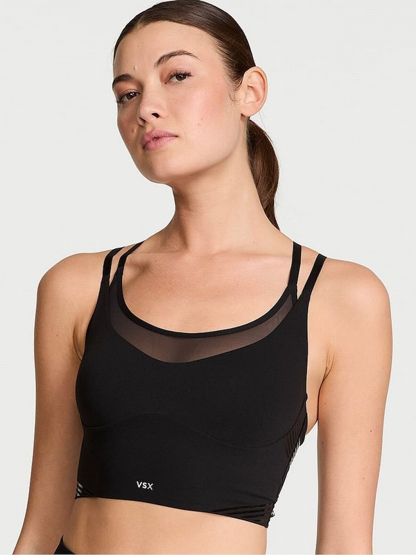 Black Victoria Secret Longline VSX Elevate™ Contour Low Impact Sports Bra | LKDPX0523