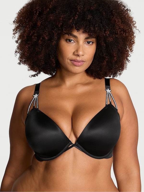 Black Victoria Secret Low Cut Star Shine Demi Bras | NQICA0746
