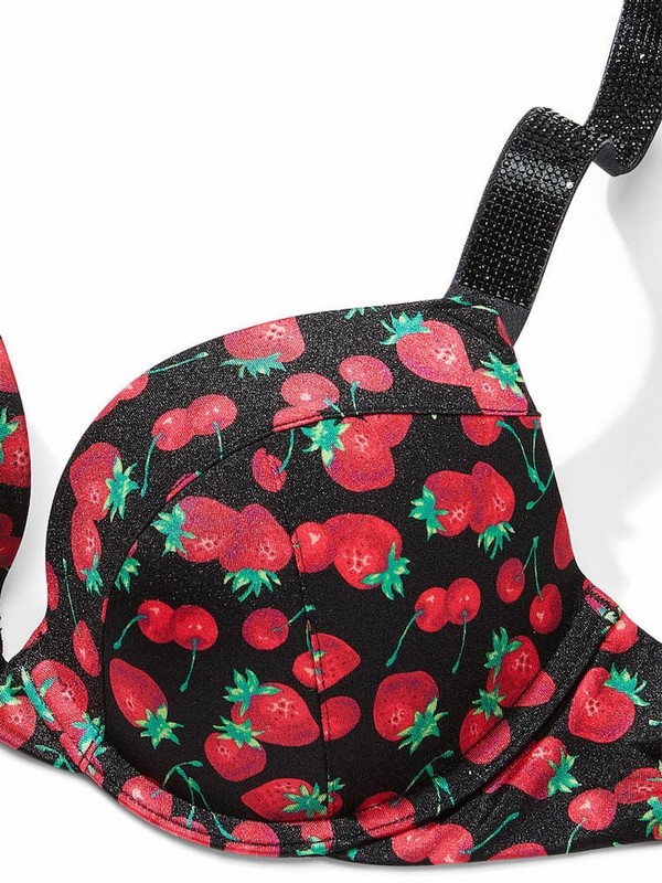 Black Victoria Secret Mixed Berry Shine Strap Push Up Bikini Top | QBHYK6412