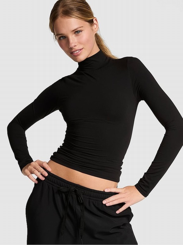 Black Victoria Secret Mock Neck Soft Stretch T Shirts | MGJPW0925