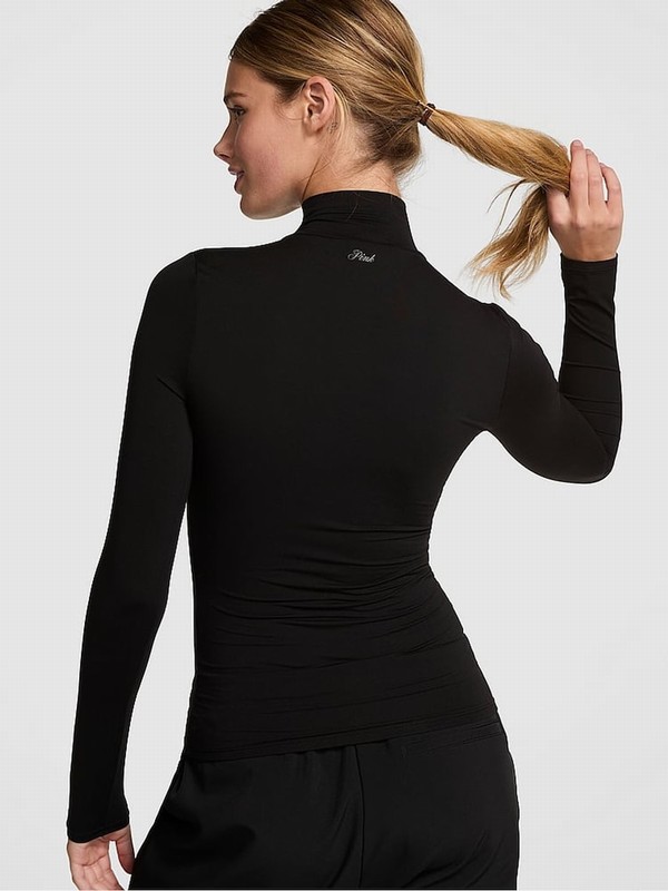 Black Victoria Secret Mock Neck Soft Stretch T Shirts | MGJPW0925