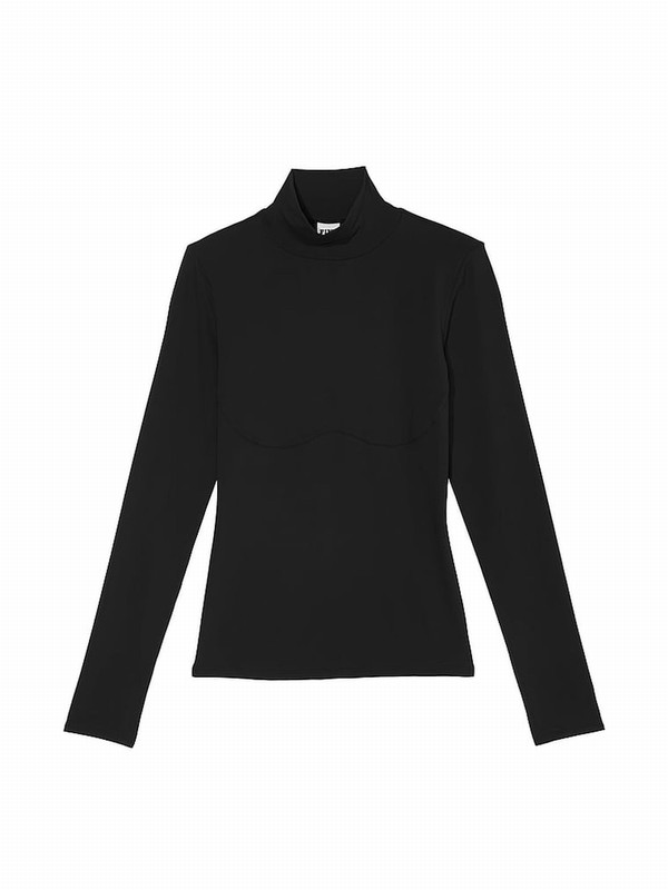 Black Victoria Secret Mock Neck Soft Stretch T Shirts | MGJPW0925