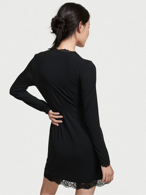 Black Victoria Secret Modal Long Sleeve Robe Nightwear | AWIPG8940