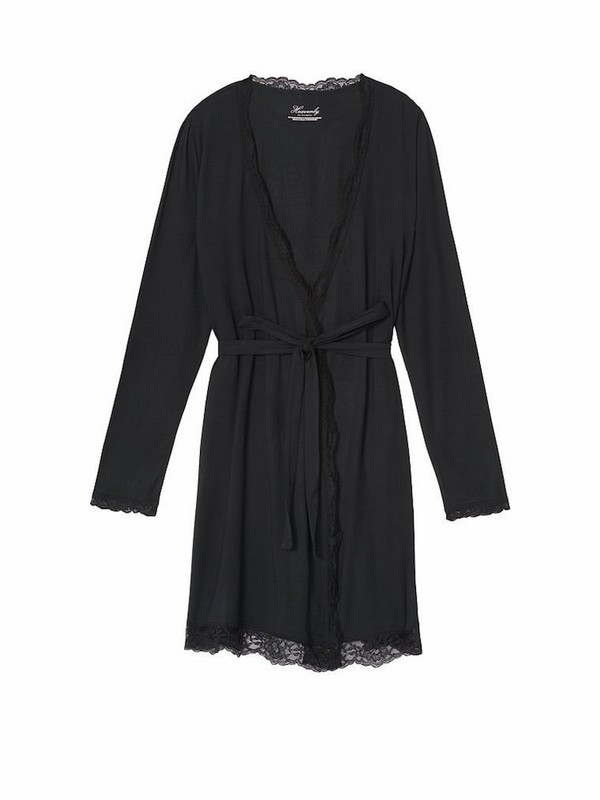 Black Victoria Secret Modal Long Sleeve Robe Lingerie | USZPY8051
