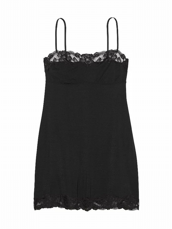 Black Victoria Secret Modal Straight Neck Slip Nightwear | PHSTV3196