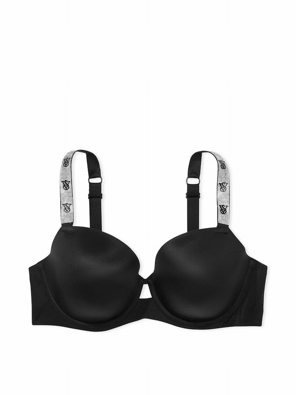 Black Victoria Secret Monogram Shine Strap Demi Bras | EIZUV1295