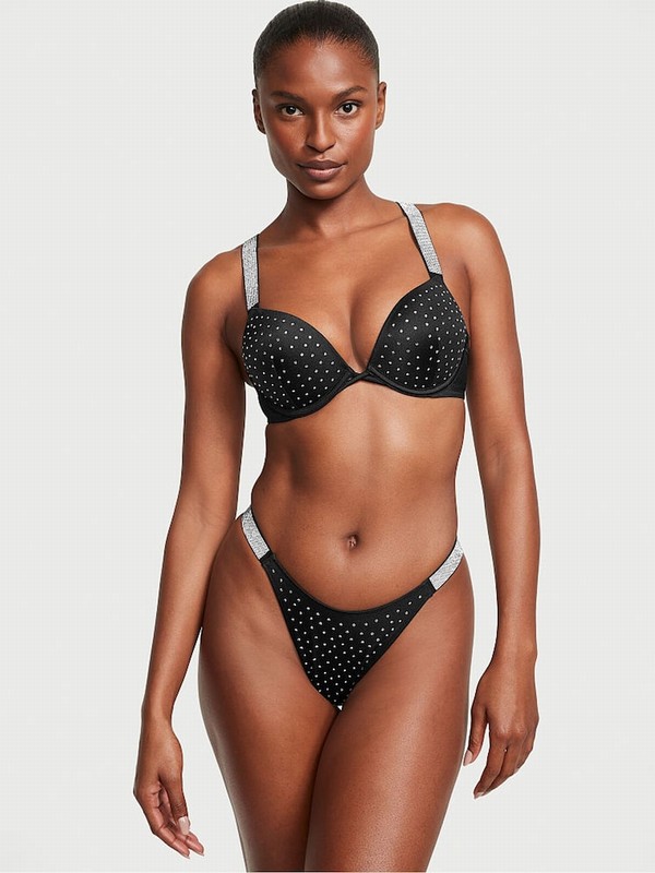 Black Victoria Secret Nero Add 2 Cups Push Up Shine Strap Bikini Top | SBQUC0974